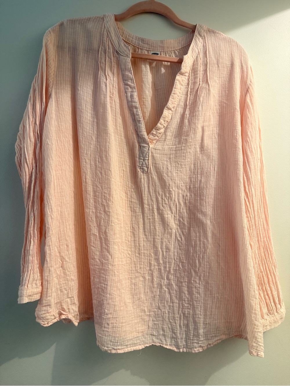 Old Navy Women's Lightweight Pink and White Stripe V-Neck Blouse